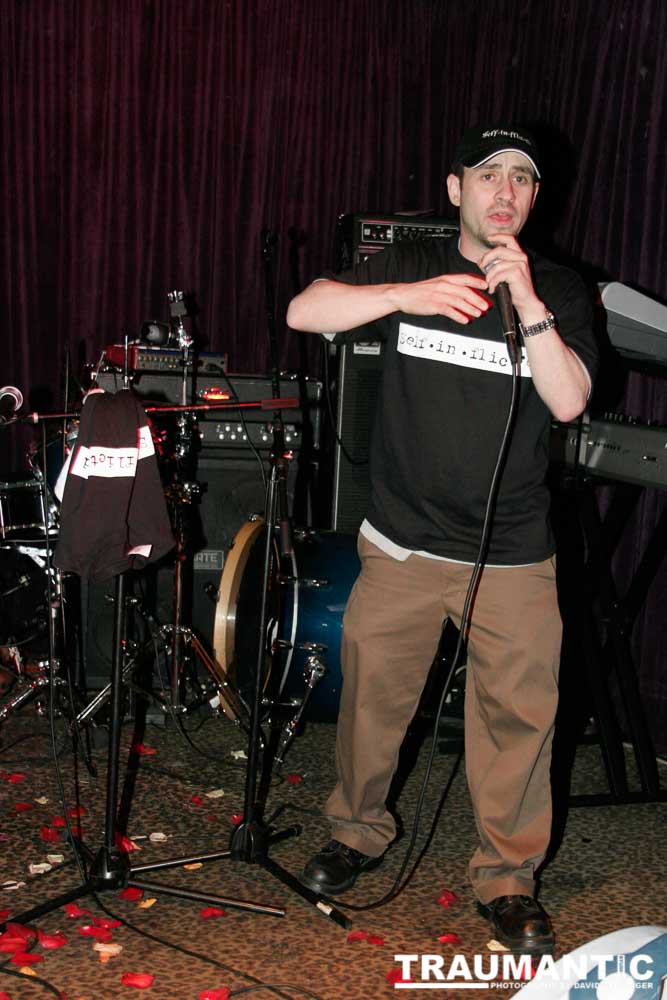 Darren Miller-Pfeuffer introducing the next act at Self Inflicted at The Cat Club, 4/16/2008.