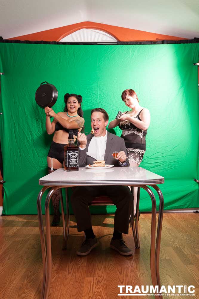 Possibly the single craziest shoot I have ever done in my tiny studio.  Eight people, sets, props, food, guns, and a complete lack of control of the situation lead to some of the funniest shots I have ever taken.