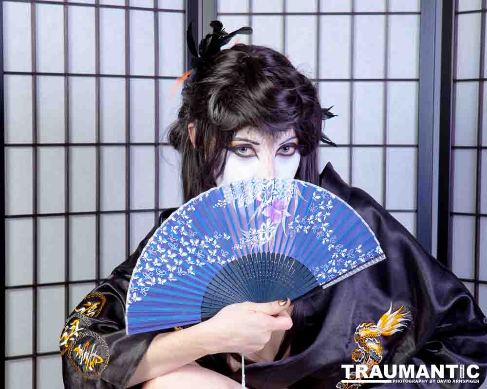 Rebecca had an idea for some Geisha style makeup.  Here's the result.