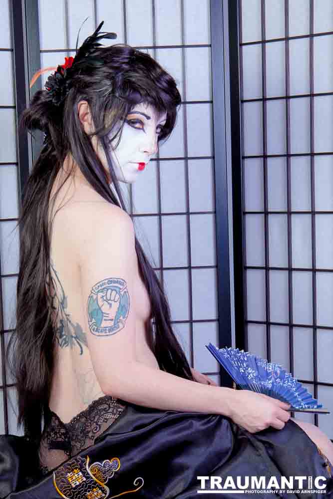 Rebecca had an idea for some Geisha style makeup.  Here's the result.