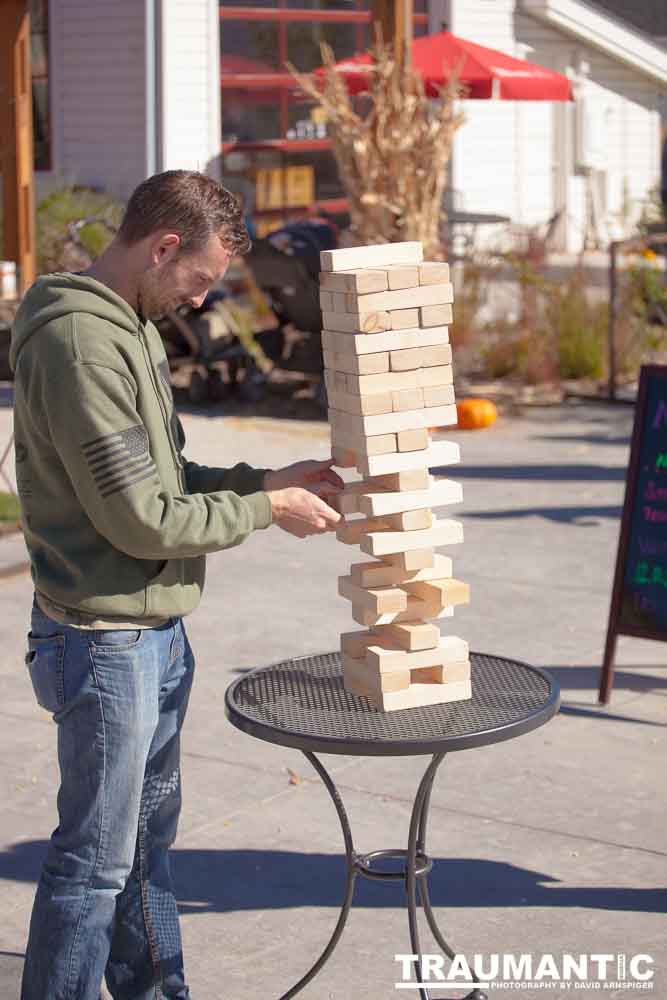 I happened upon this young couple playing Giant Jenga.