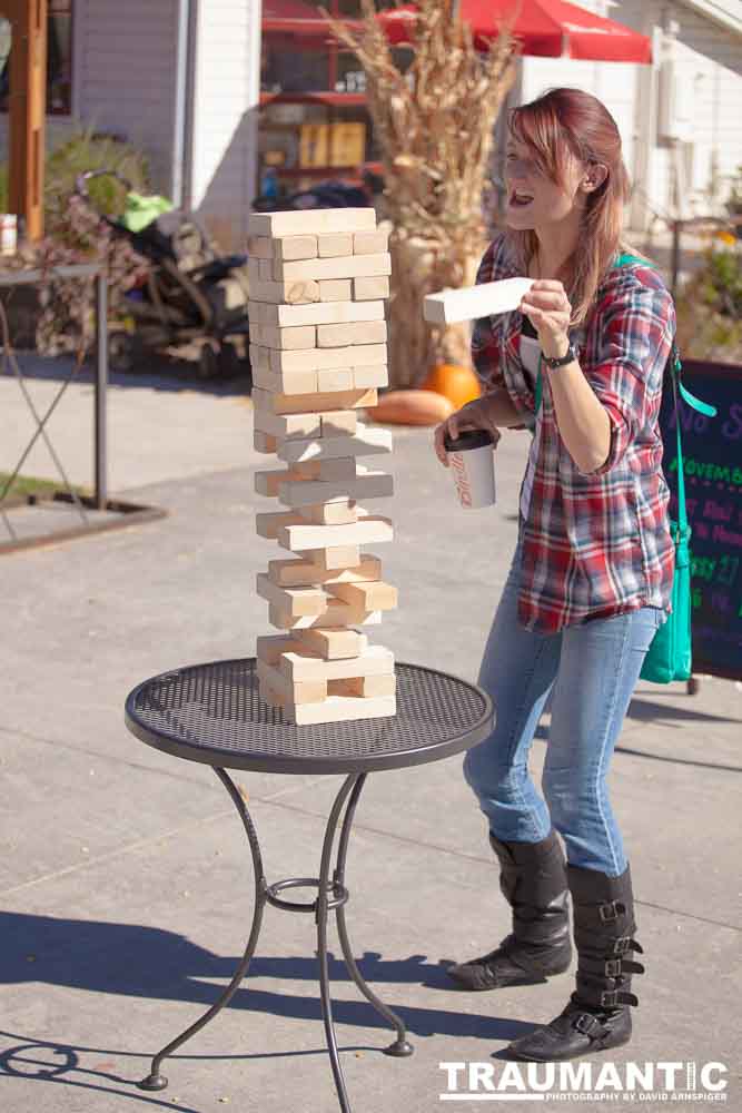 I happened upon this young couple playing Giant Jenga.