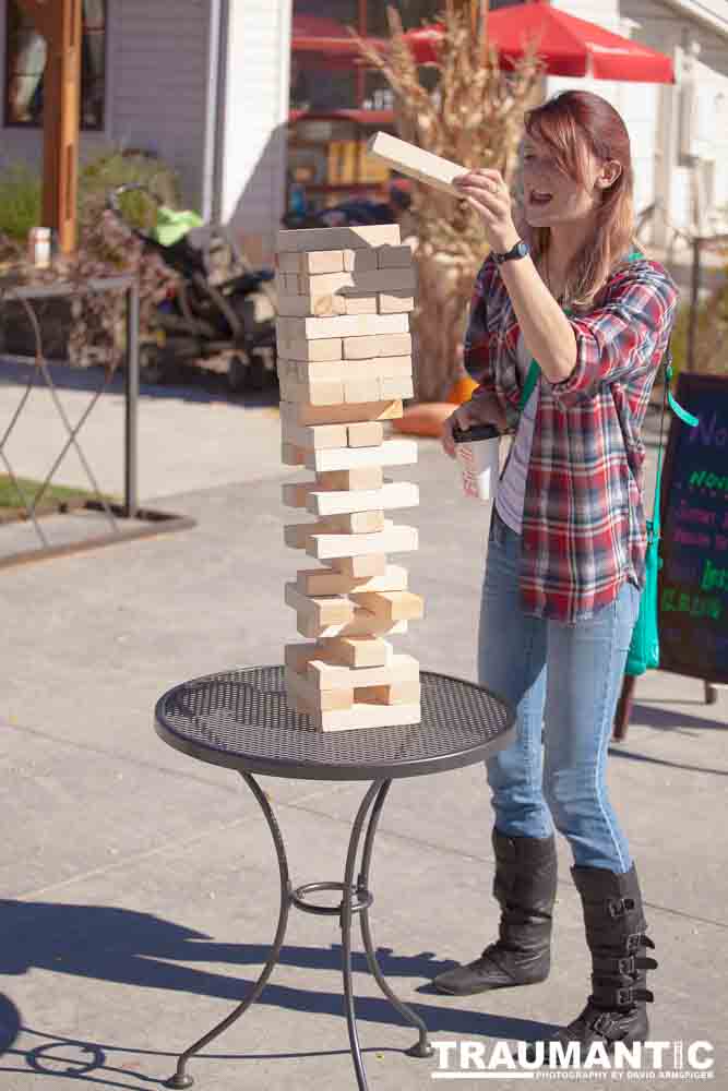 I happened upon this young couple playing Giant Jenga.