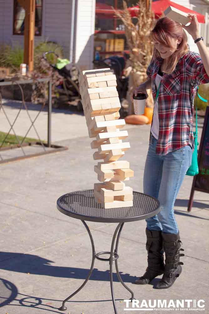 I happened upon this young couple playing Giant Jenga.