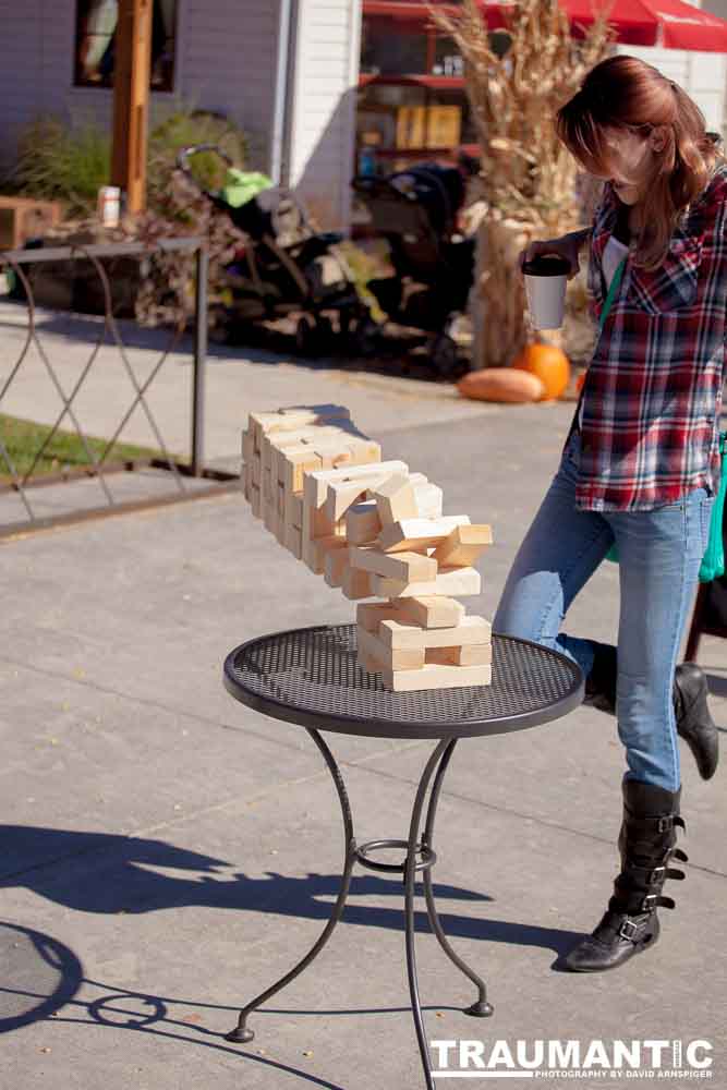 I happened upon this young couple playing Giant Jenga.