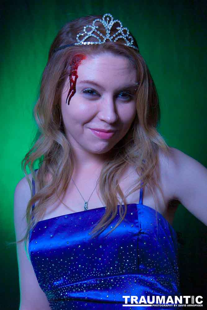 Whitney took me up on a shoot and tried out a look as a dead Prom Queen.  Once we got the green filters working, she looked great.