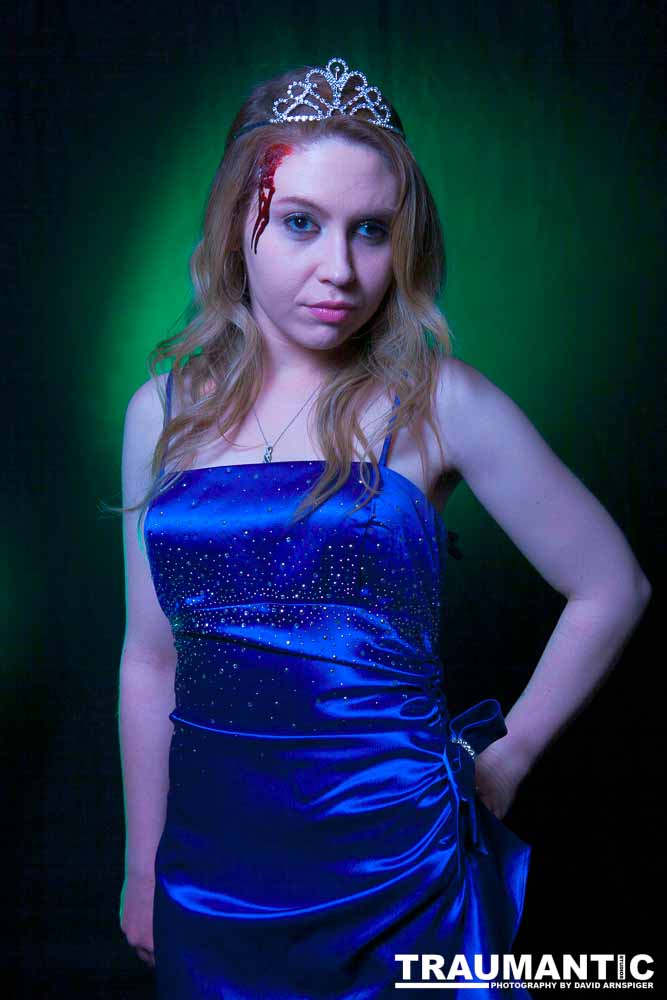 Whitney took me up on a shoot and tried out a look as a dead Prom Queen.  Once we got the green filters working, she looked great.