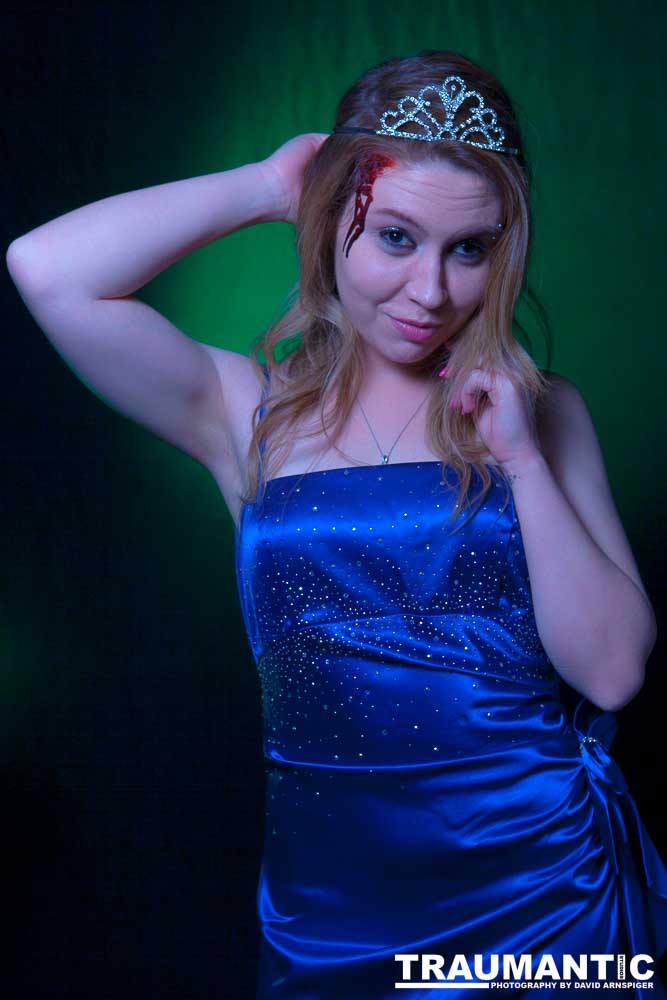 Whitney took me up on a shoot and tried out a look as a dead Prom Queen.  Once we got the green filters working, she looked great.