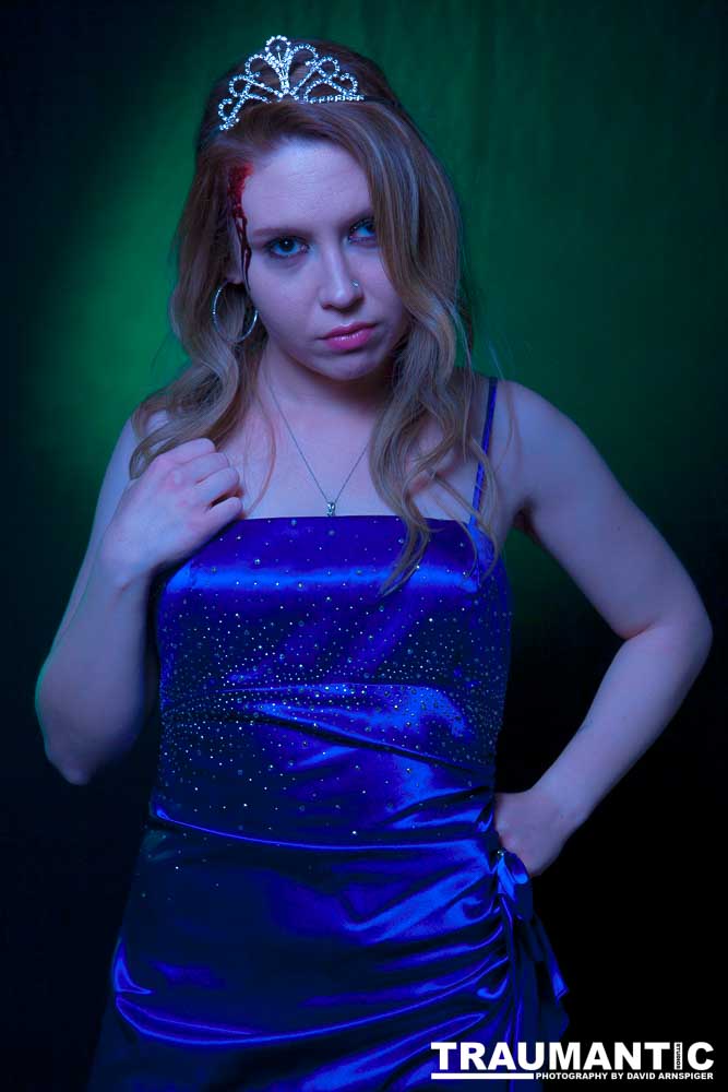 Whitney took me up on a shoot and tried out a look as a dead Prom Queen.  Once we got the green filters working, she looked great.