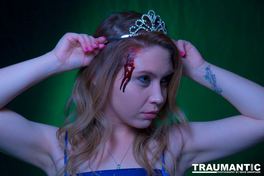 Whitney took me up on a shoot and tried out a look as a dead Prom Queen.  Once we got the green filters working, she looked great.