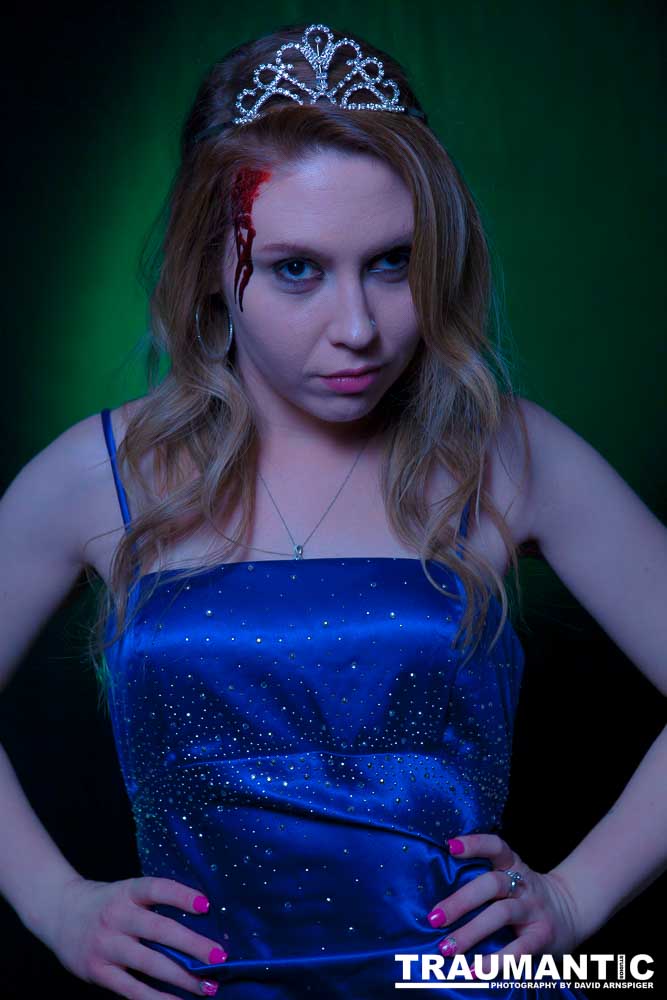 Whitney took me up on a shoot and tried out a look as a dead Prom Queen.  Once we got the green filters working, she looked great.