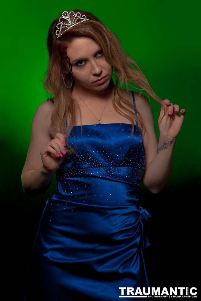 Whitney took me up on a shoot and tried out a look as a dead Prom Queen.  Once we got the green filters working, she looked great.