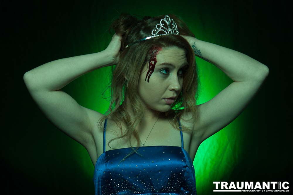 Whitney took me up on a shoot and tried out a look as a dead Prom Queen.  Once we got the green filters working, she looked great.