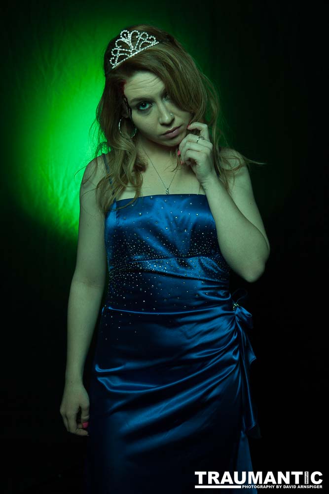 Whitney took me up on a shoot and tried out a look as a dead Prom Queen.  Once we got the green filters working, she looked great.