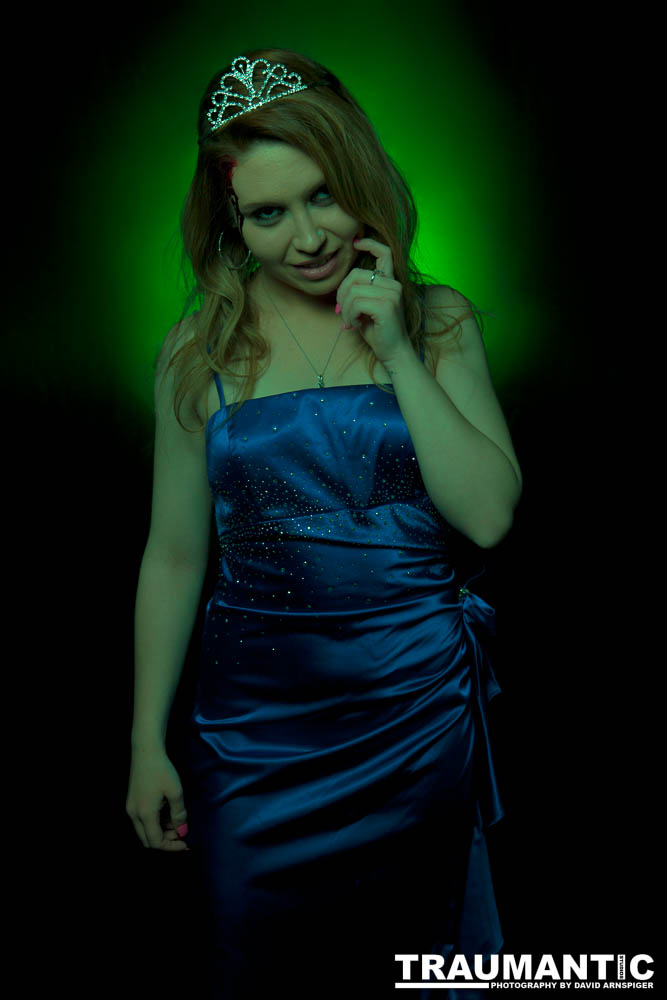Whitney took me up on a shoot and tried out a look as a dead Prom Queen.  Once we got the green filters working, she looked great.