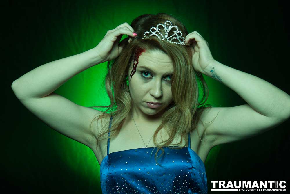 Whitney took me up on a shoot and tried out a look as a dead Prom Queen.  Once we got the green filters working, she looked great.