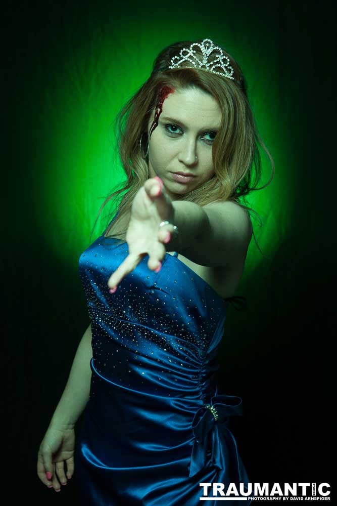 Whitney took me up on a shoot and tried out a look as a dead Prom Queen.  Once we got the green filters working, she looked great.