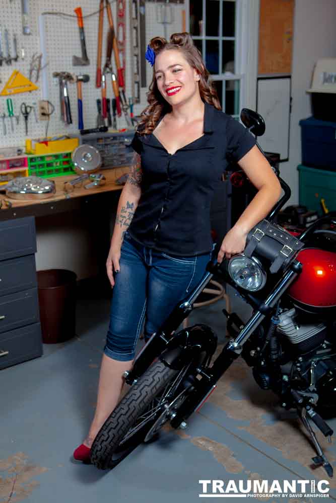 Jamie's pinup shoot with her great motorcycle.
