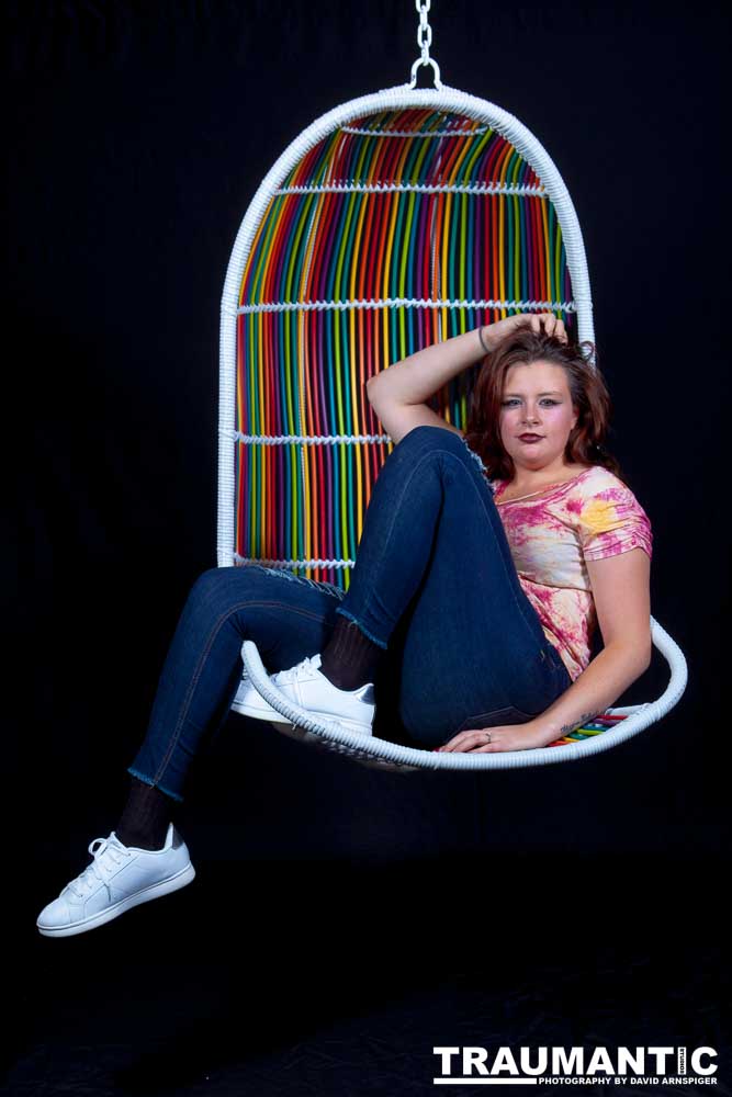 The hanging chair I owned finally got into a photo-shoot with Mary.