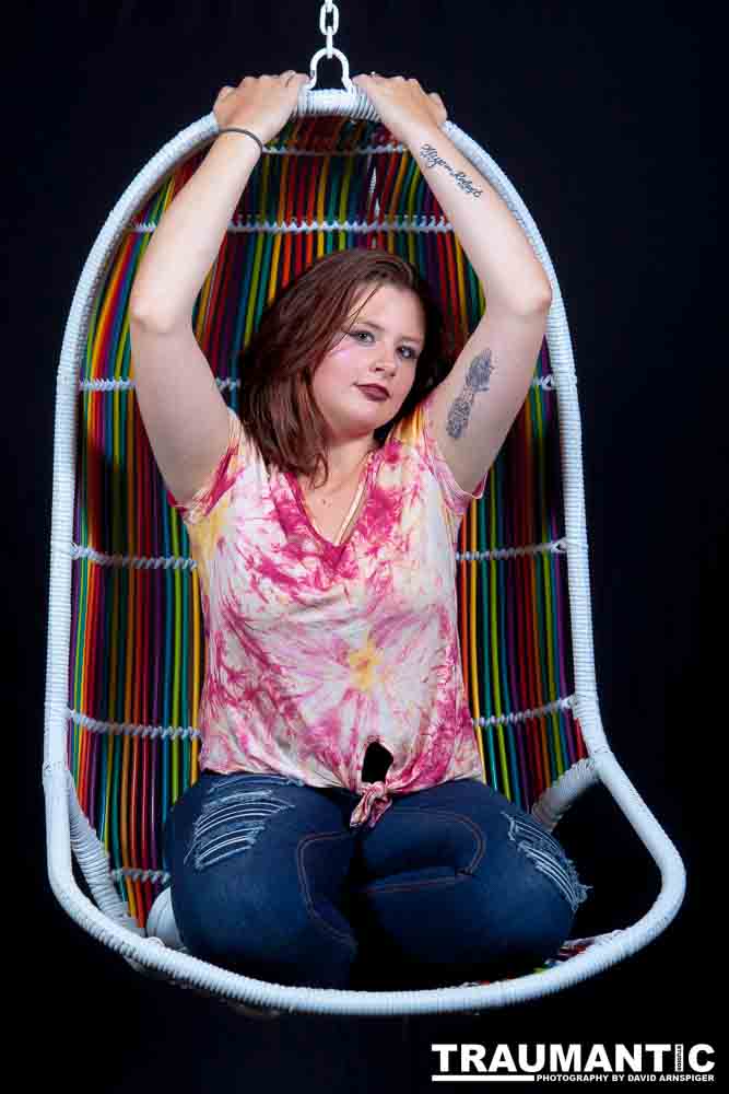 The hanging chair I owned finally got into a photo-shoot with Mary.