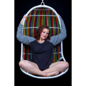 The hanging chair I owned finally got into a photo-shoot with Mary.