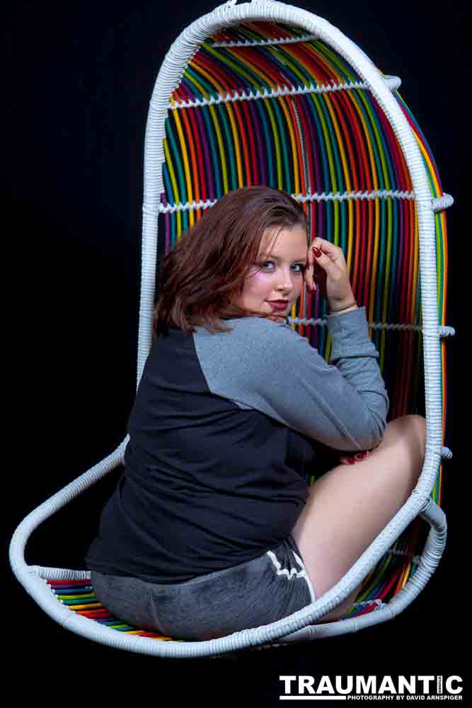 The hanging chair I owned finally got into a photo-shoot with Mary.