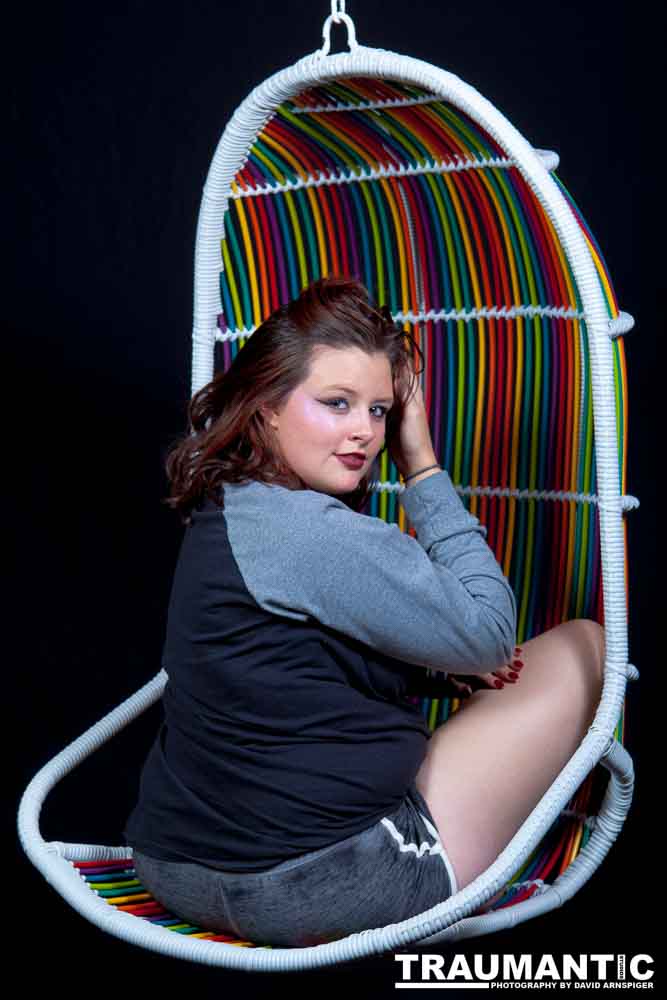 The hanging chair I owned finally got into a photo-shoot with Mary.