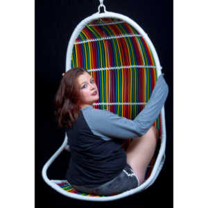 The hanging chair I owned finally got into a photo-shoot with Mary.