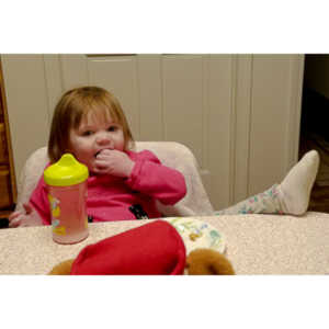 We were babysitting on NYE 2016, so my final photo of the year is of my granddaughter Vayda.  Kicking back in the kitchen with some juice and a snack.