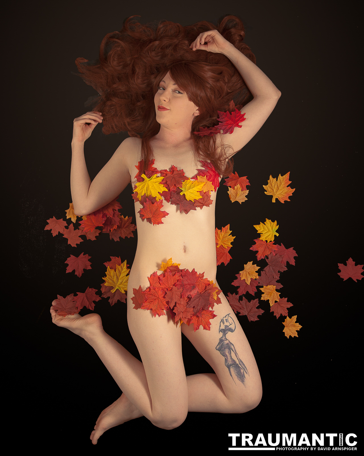This was an idea I had for a pinup calendar.  I wanted to digitally insert a bed of leaves behind her.  I liked the way the image came out with the minimal number of leaves.